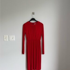 MaxMara Red Ruched Long Sleeve Sheath Dress